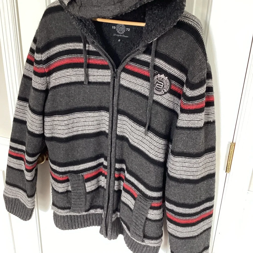 Buffalo David Bitton Men's Xl Sherpa Lined Zip Sweater Black/Grey/Red - Picture 7 of 10